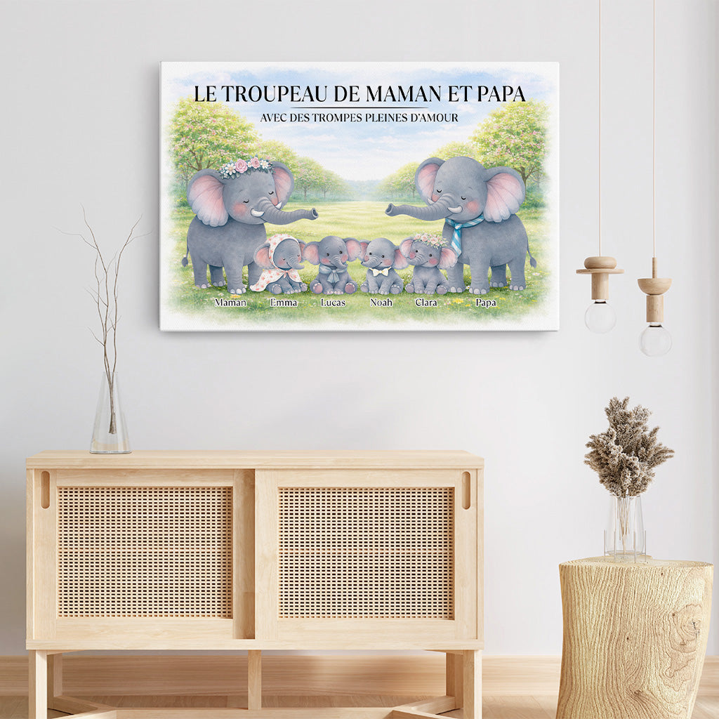 8168CFR1 le troupeau de maman papa elephant toile personnalisee famille 8168cnvmi_1
