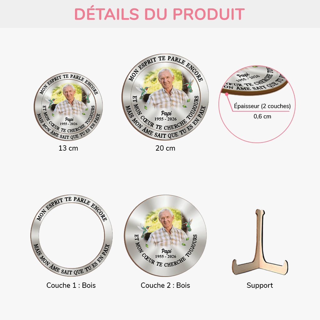 8426QFR3 mon esprit te parle encore plaque bois personnalisee commemorative mamie papy 8426qcpab