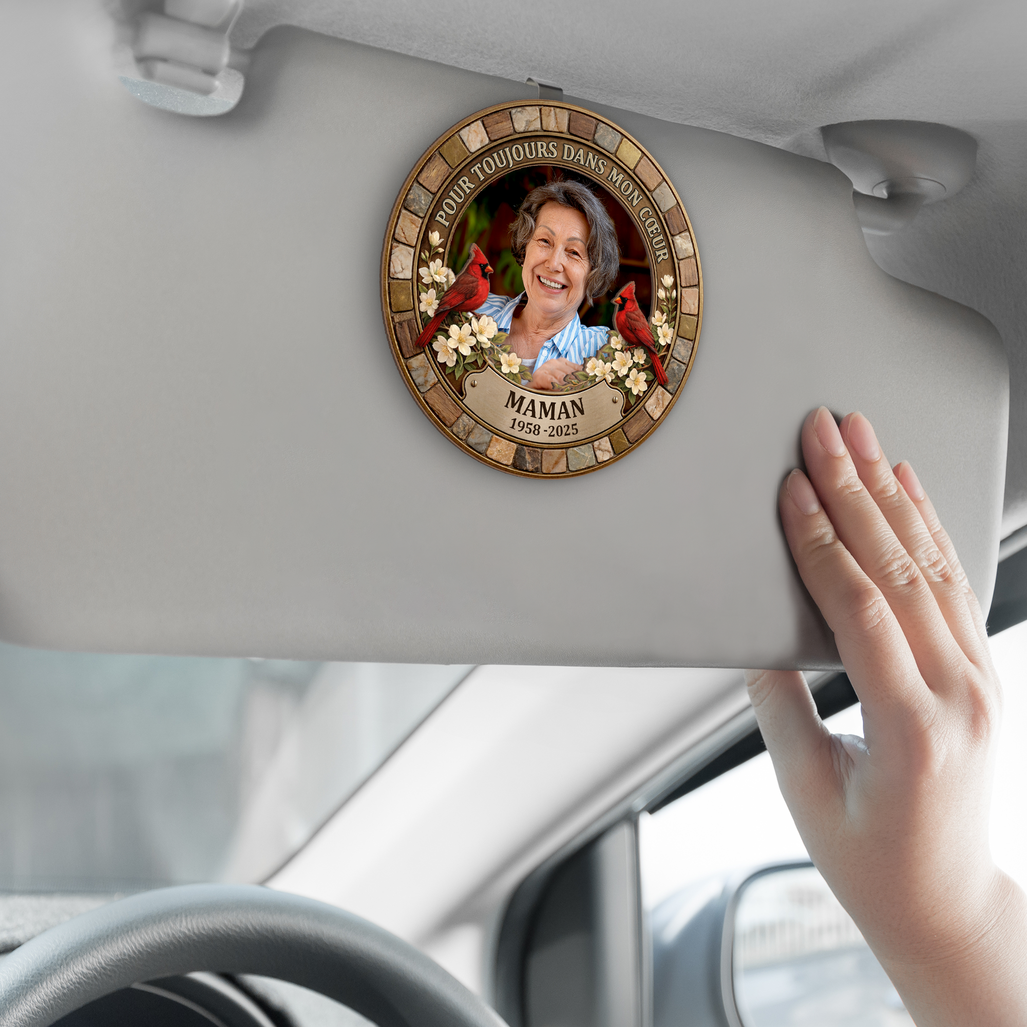 8431GFR2 papa maman toujours dans mon coeur clip pare soleil de voiture personnalise photo commemorative 8431gtfwb