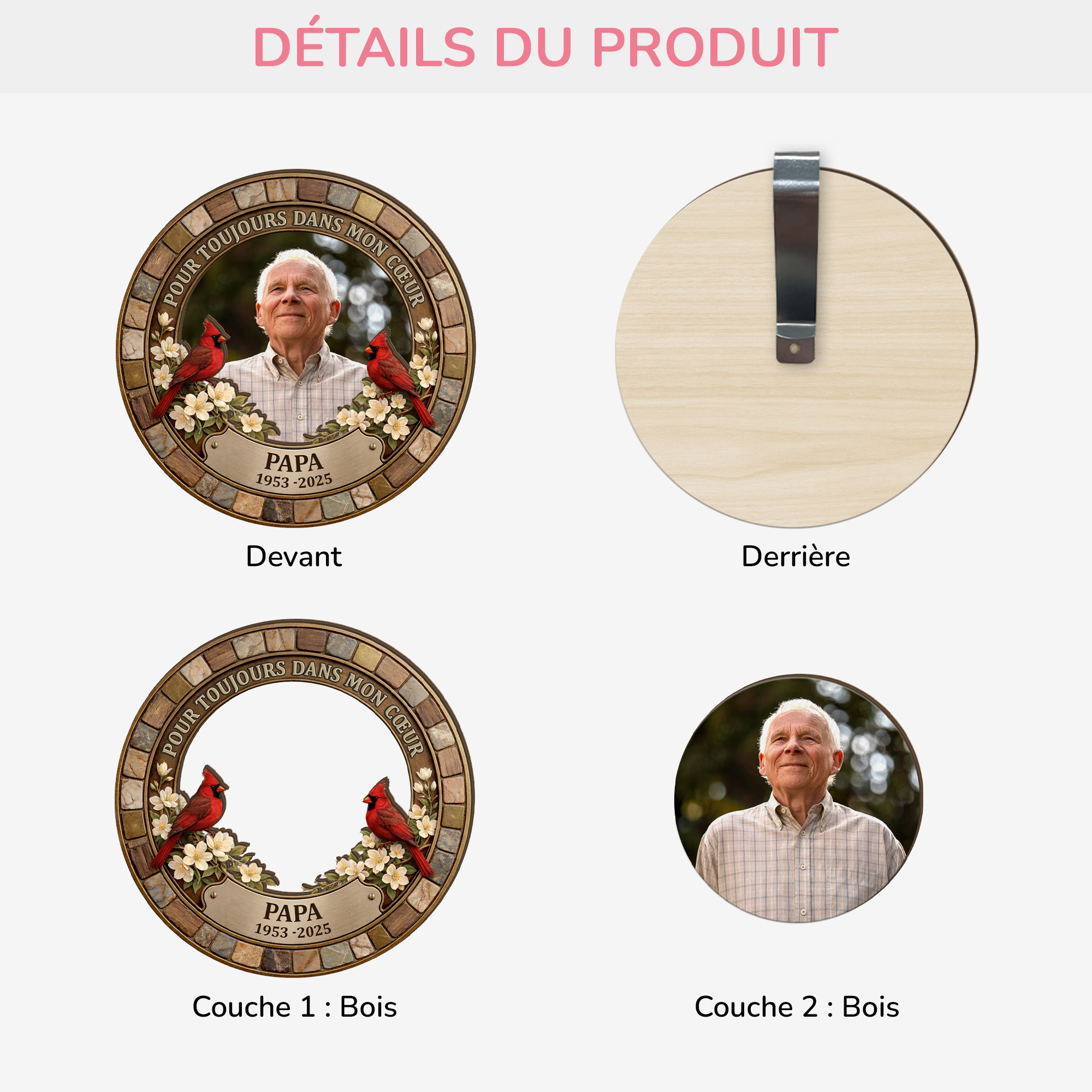 8431GFR3 papa maman toujours dans mon coeur clip pare soleil de voiture personnalise photo commemorative 8431gtfwb