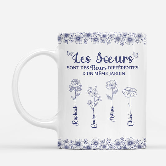 8443MFR1 fleurs differentes mug personnalise soeur et amie style toile bleue 8443msvne_2