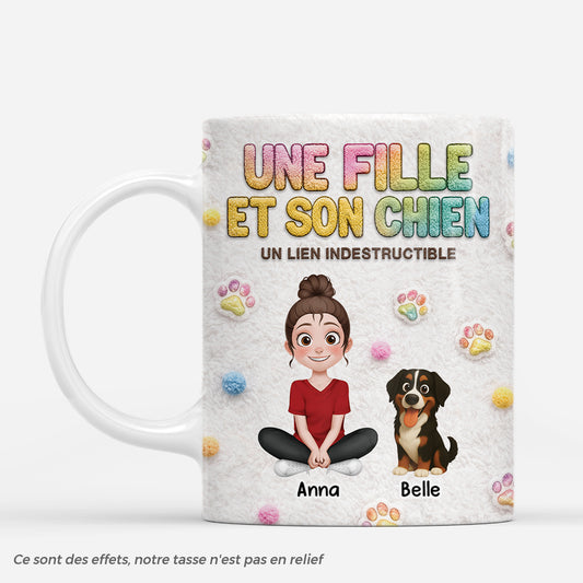 8532MFR1 effet dimpression 3d une fille et son chien mug personnalise dessin 8532mtptc