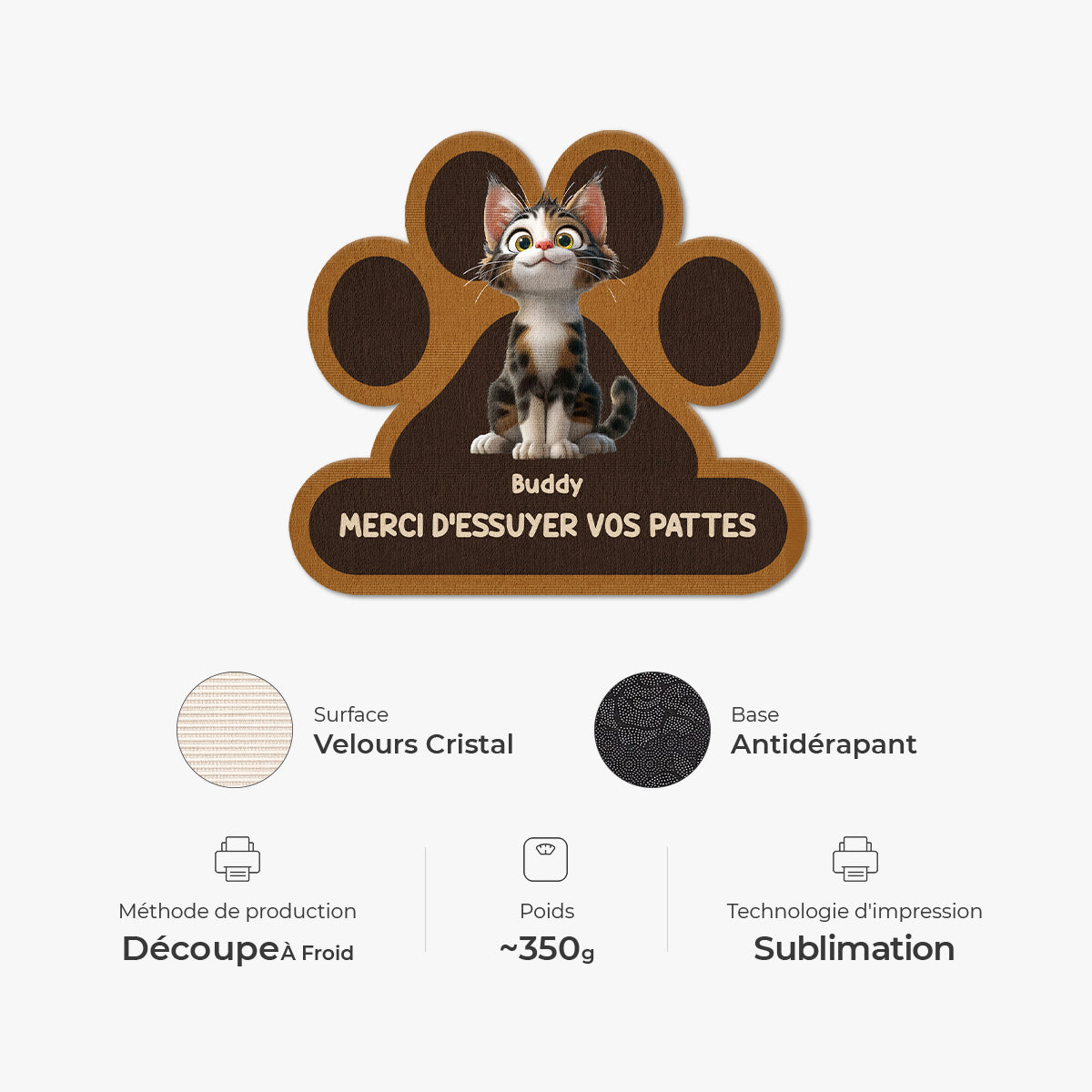 8545AFR4 paillasson chat personnalise a forme originale essuyez vos pattes 8545ad8hbd