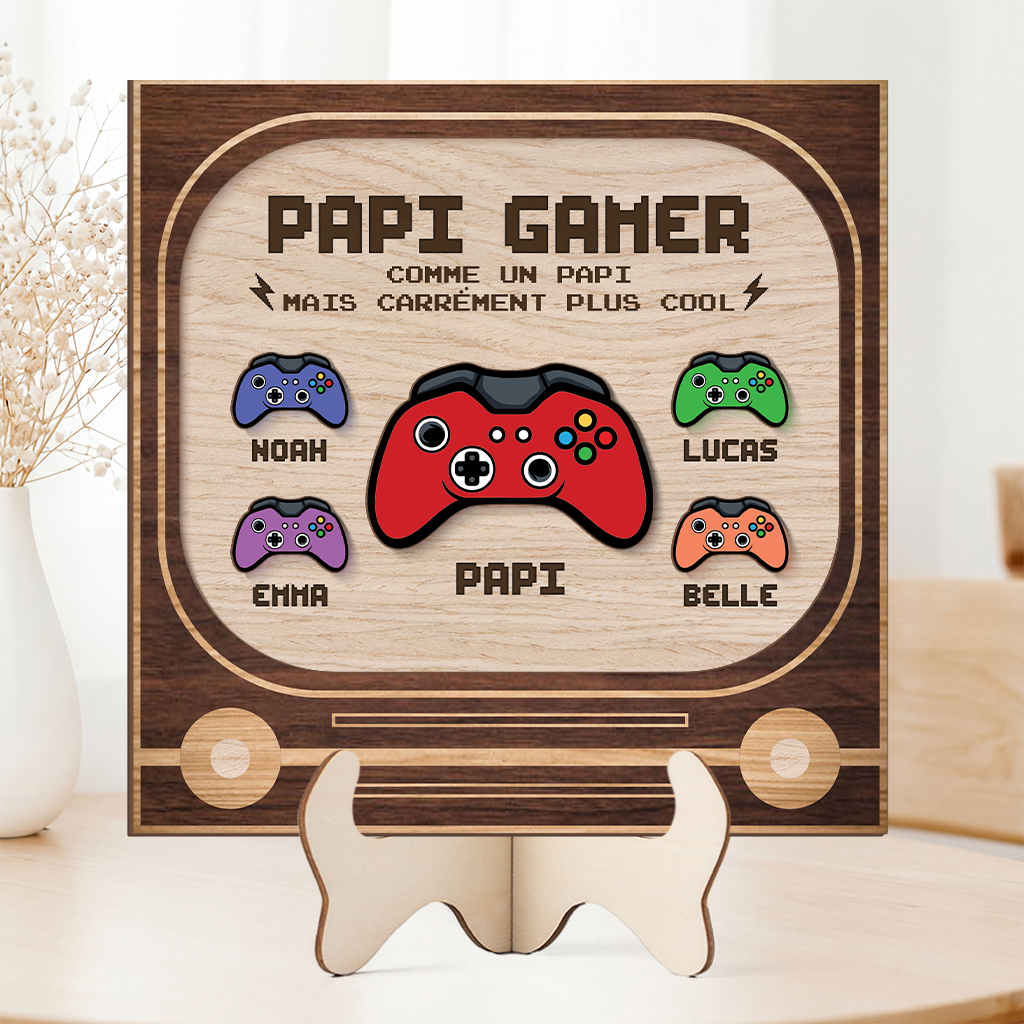 8548QFR2 plaque bois personnalisee papy papa gamer cool 8548qndbb