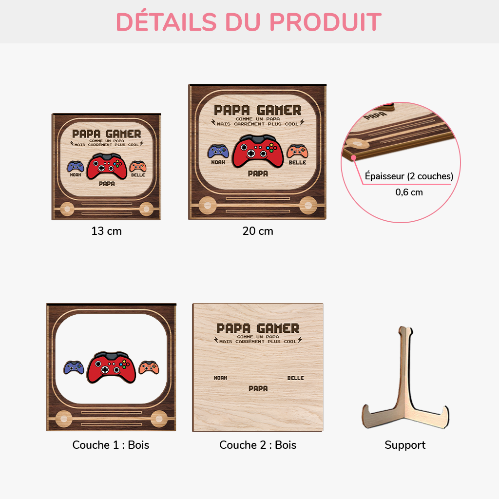 8548QFR3 plaque bois personnalisee papy papa gamer cool 8548qndbb