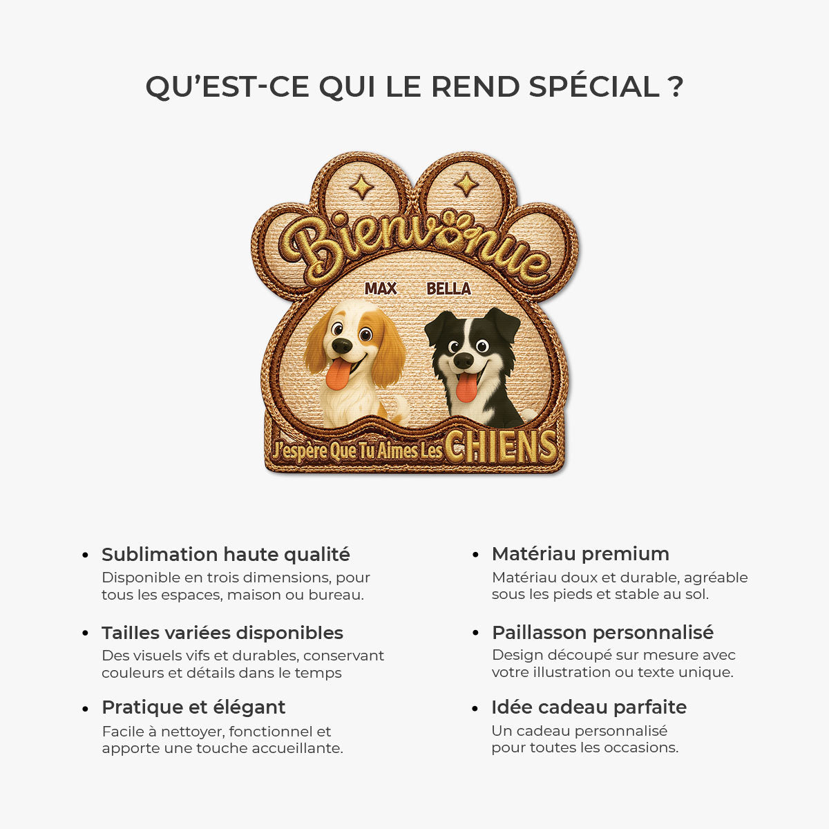 8568ADFR6 effet dimpression 3d paillasson personnalise chien a forme originale aimer les chiens 8568adshlc