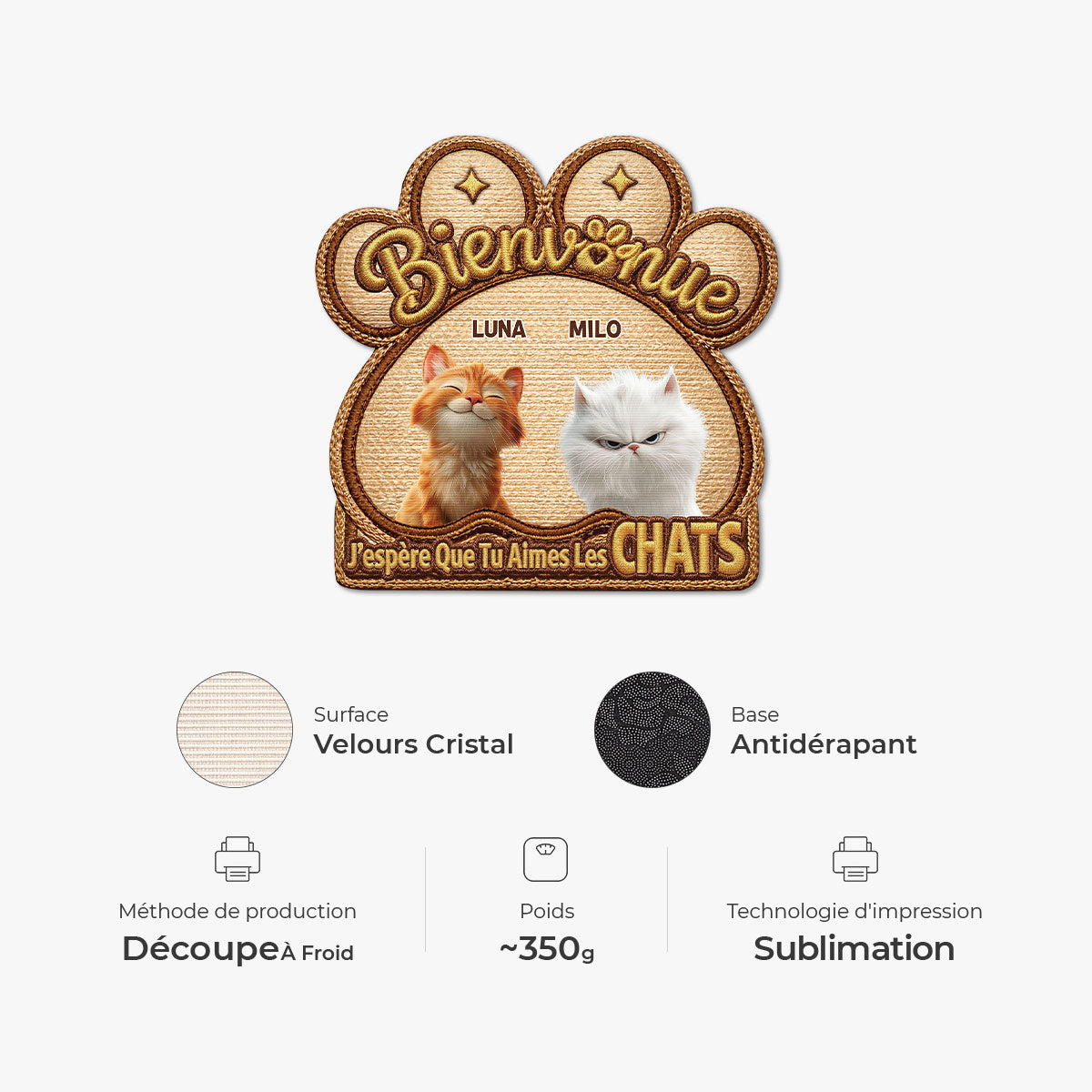 8568AFR4 effet dimpression 3d paillasson personnalise chat a forme originale aimer les chats 8568adshld
