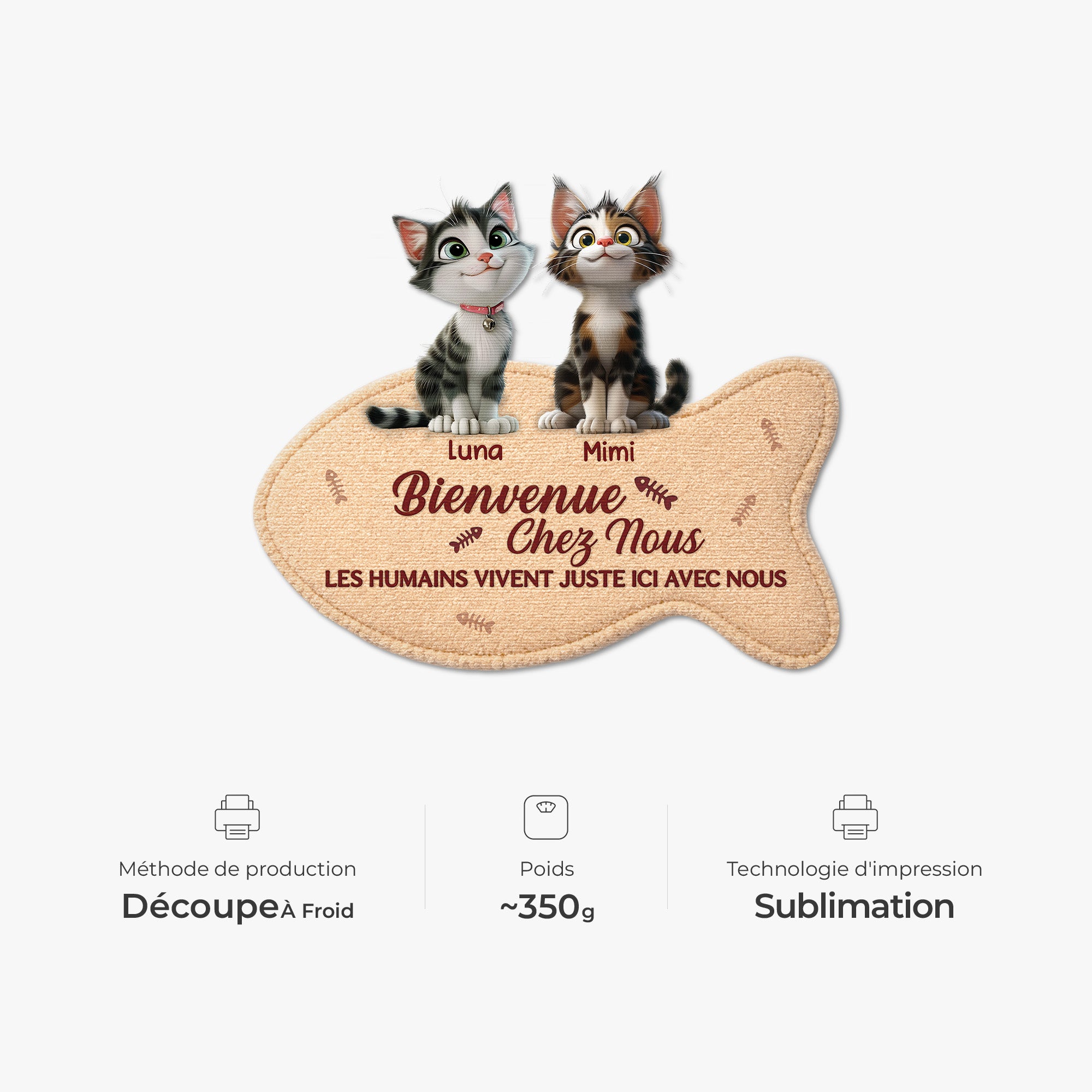 8579AFR4 bienvenue chez moi paillasson chat personnalise a forme decoupee 8579ad6pcd