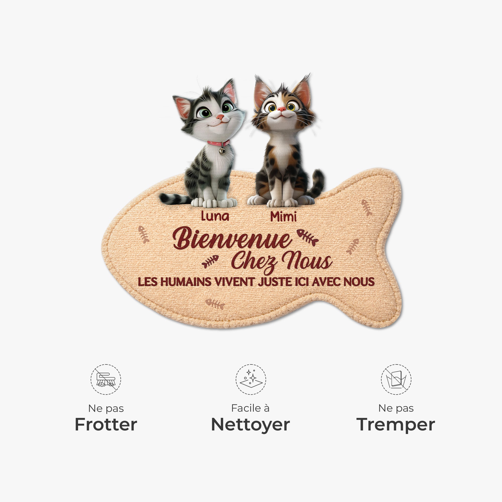 8579AFR5 bienvenue chez moi paillasson chat personnalise a forme decoupee 8579ad6pcd