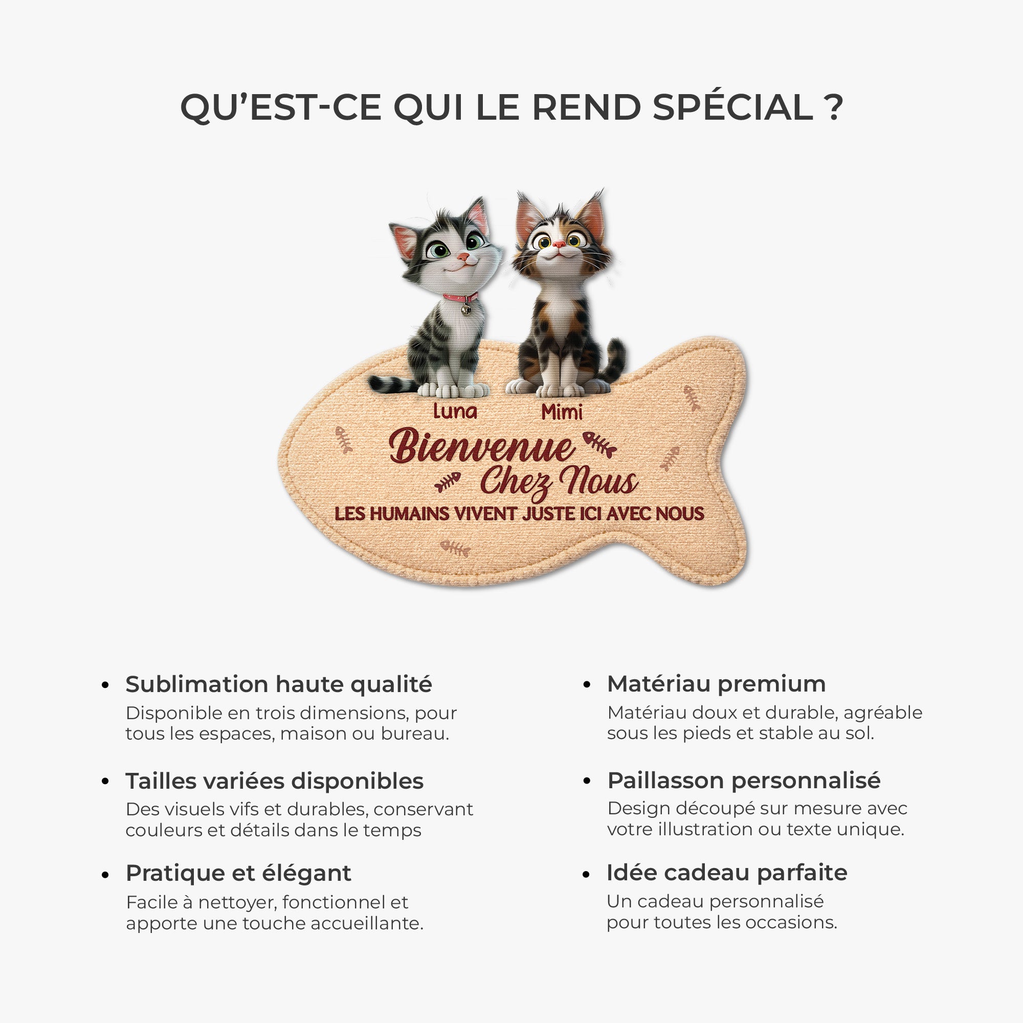 8579AFR6 bienvenue chez moi paillasson chat personnalise a forme decoupee 8579ad6pcd