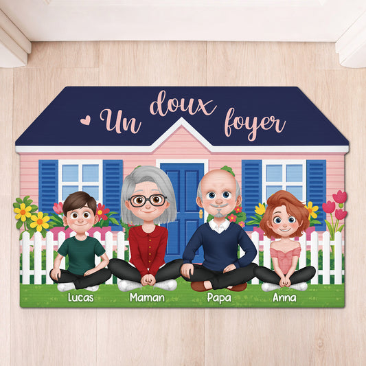 8592AFR1 un doux foyer paillasson personnalise famille a forme decoupee 8592adcpti