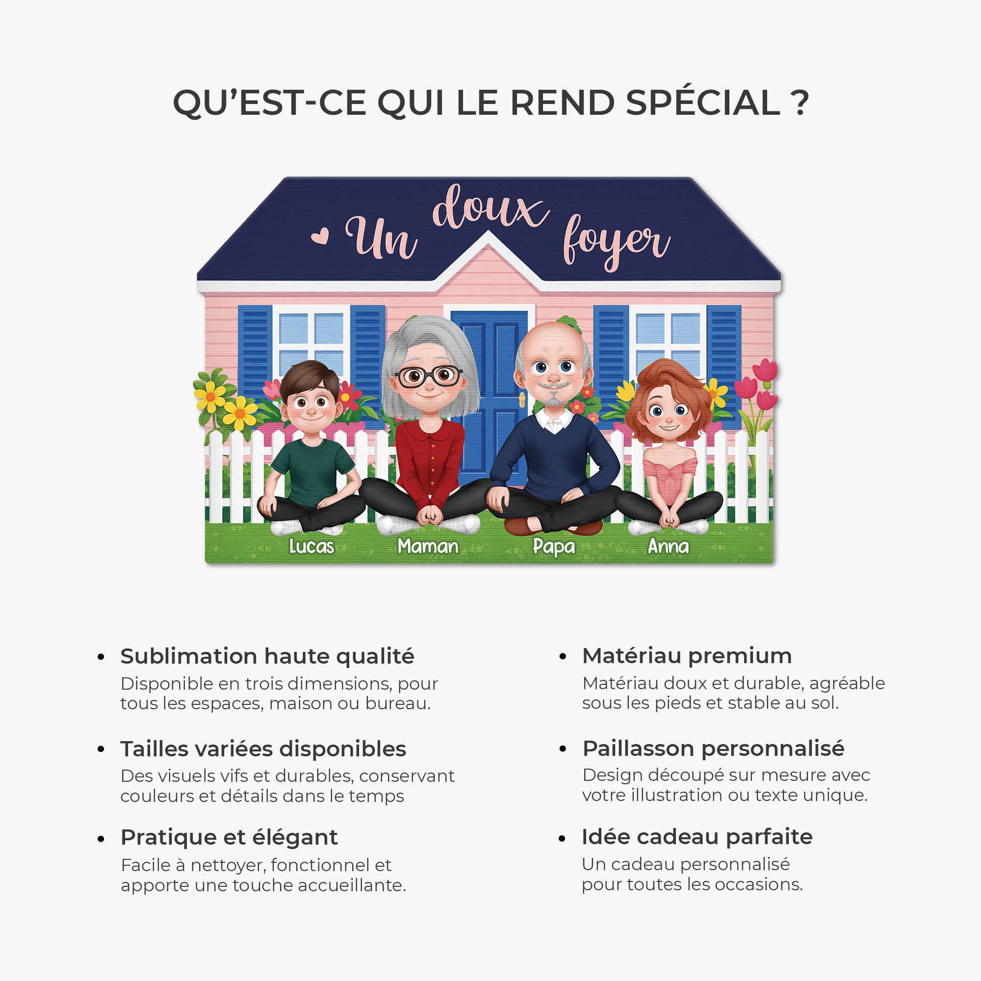 8592AFR6 un doux foyer paillasson personnalise famille a forme decoupee 8592adcpti