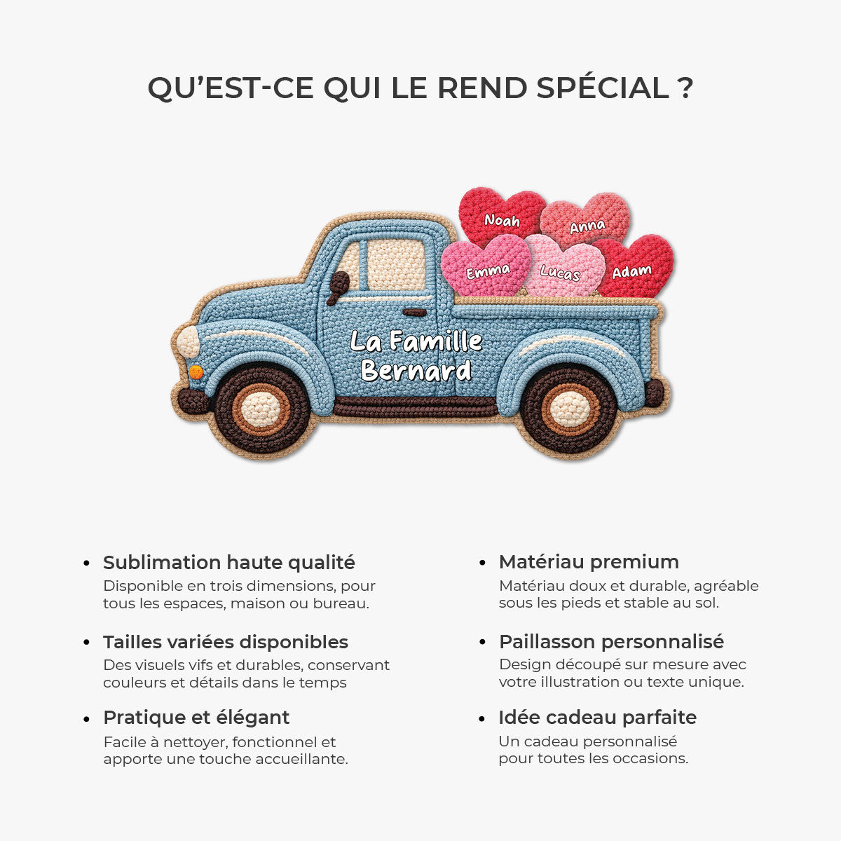 8608AFR6 effet dimpression 3d coeur de famille paillasson personnalise famille a forme originale 8608adneli