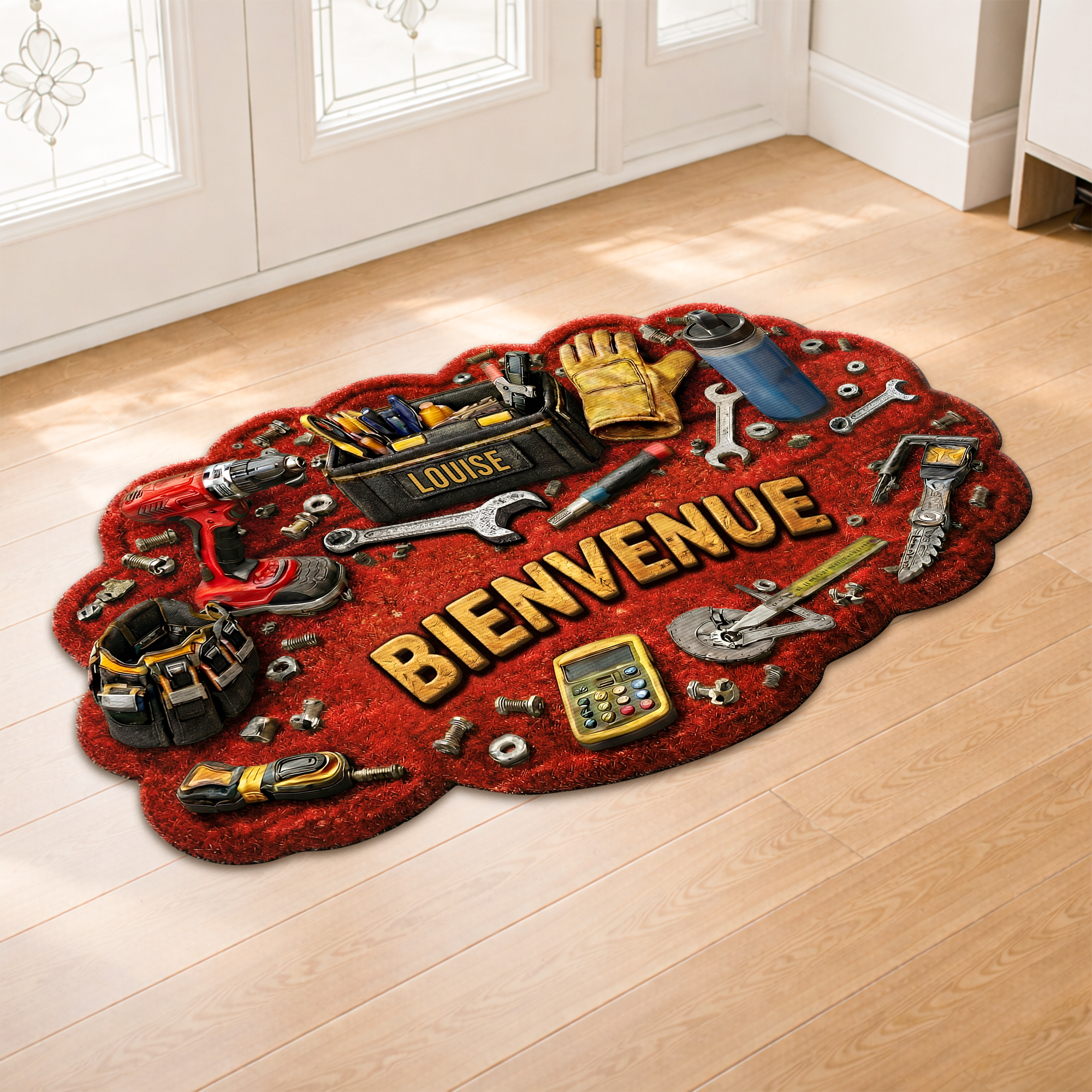 8613AFR2 effet dimpression 3d paillasson forme originale personnalise papa papy bricoleur bienvenue 8613adtdrb