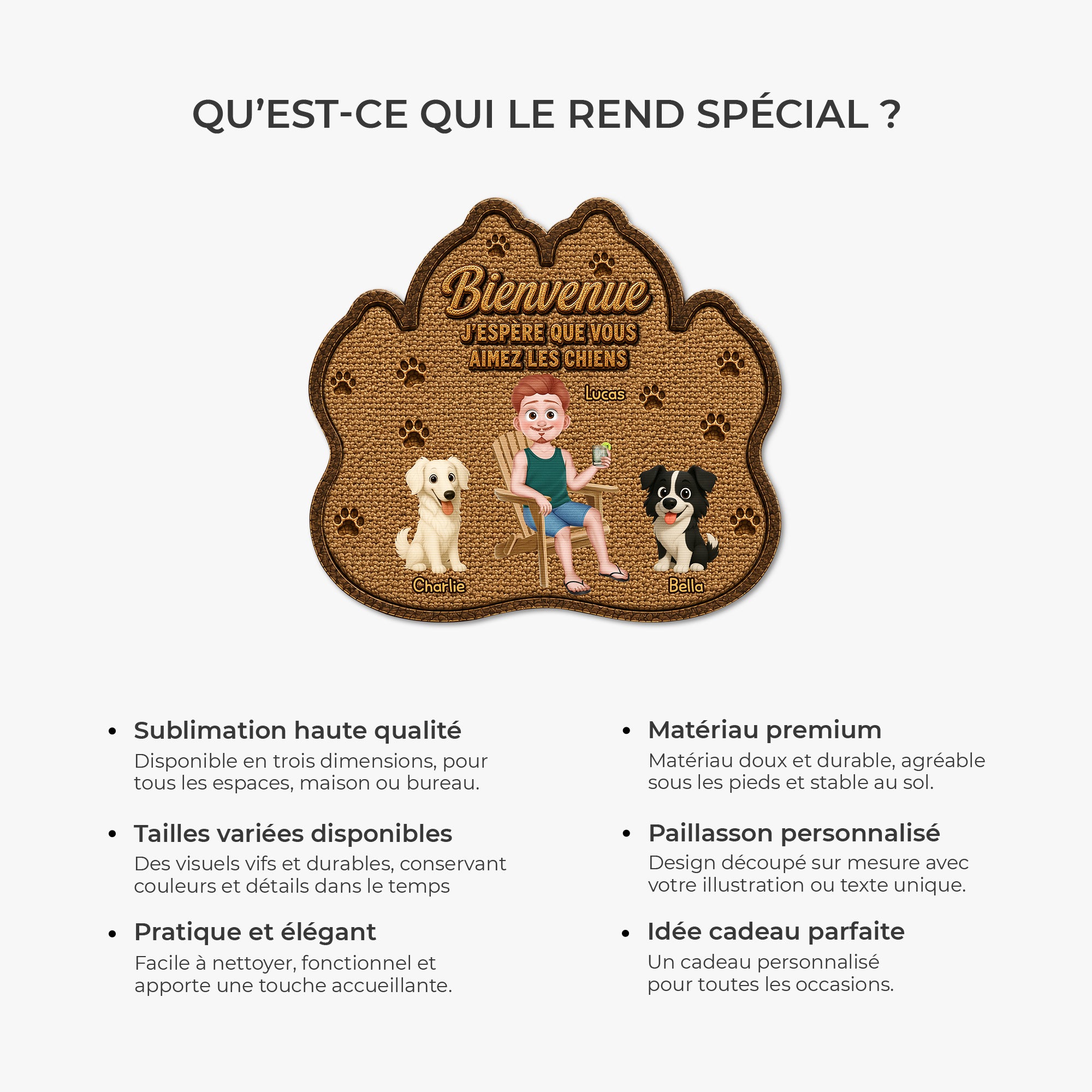 8616AFR6 esperer que tu aimes les poils paillasson personnalise chien a forme originale 8616adayrc