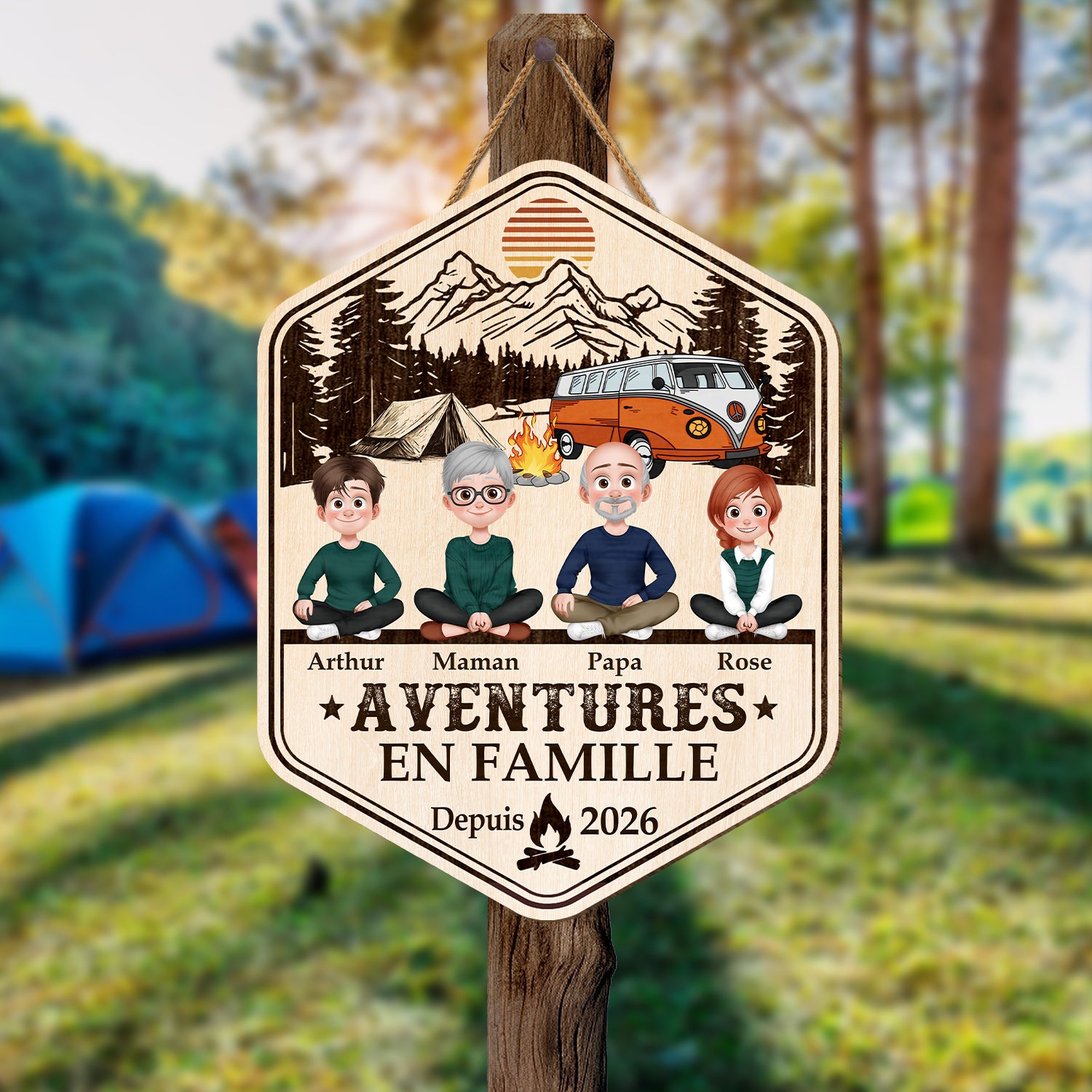 8700QFR2 aventures en famille plaque bois personnalisee couple amoureux du camping 8700qtysi