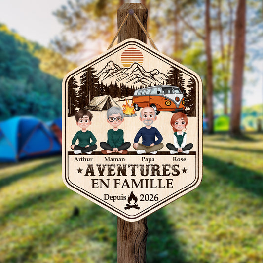 8700QFR2 aventures en famille plaque bois personnalisee couple amoureux du camping 8700qtysi