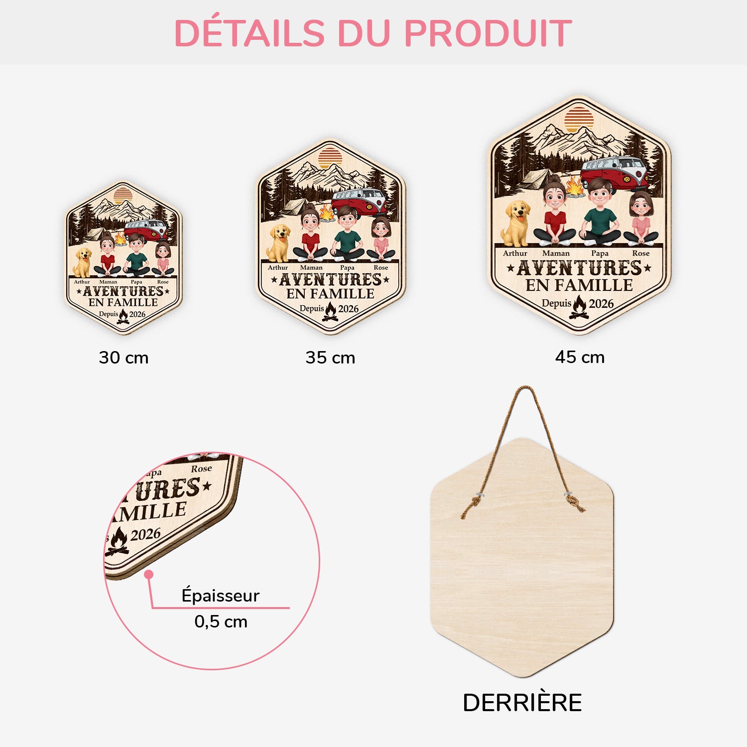 8700QFR3 aventures en famille plaque bois personnalisee couple amoureux du camping 8700qtysi