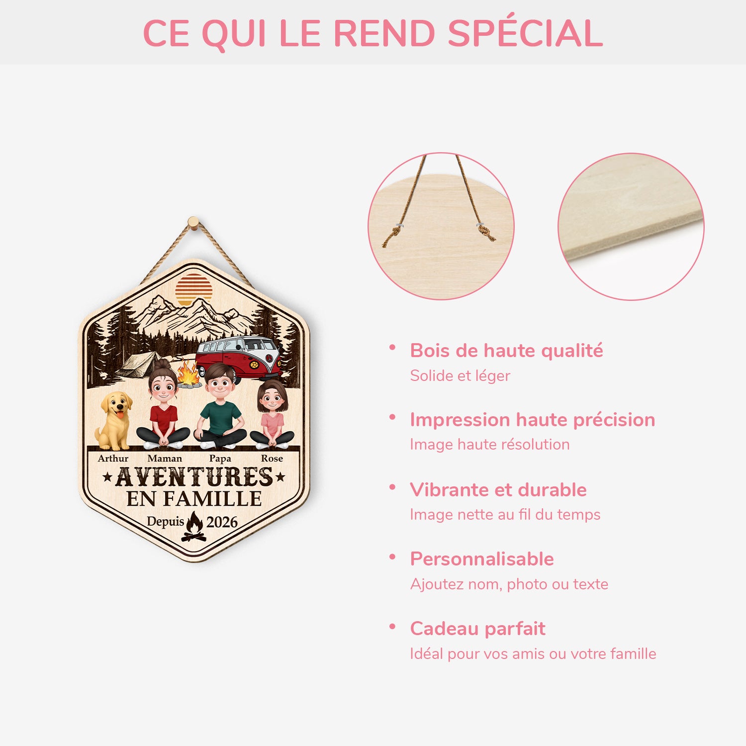 8700QFR4 aventures en famille plaque bois personnalisee couple amoureux du camping 8700qtysi