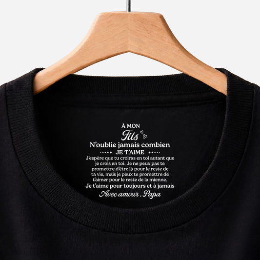 8952AFR1 cadeau femmehomme je crois en toi tee shirt personnalise fils et fille avec texte a l_interieur du col noir 8952aa6ela