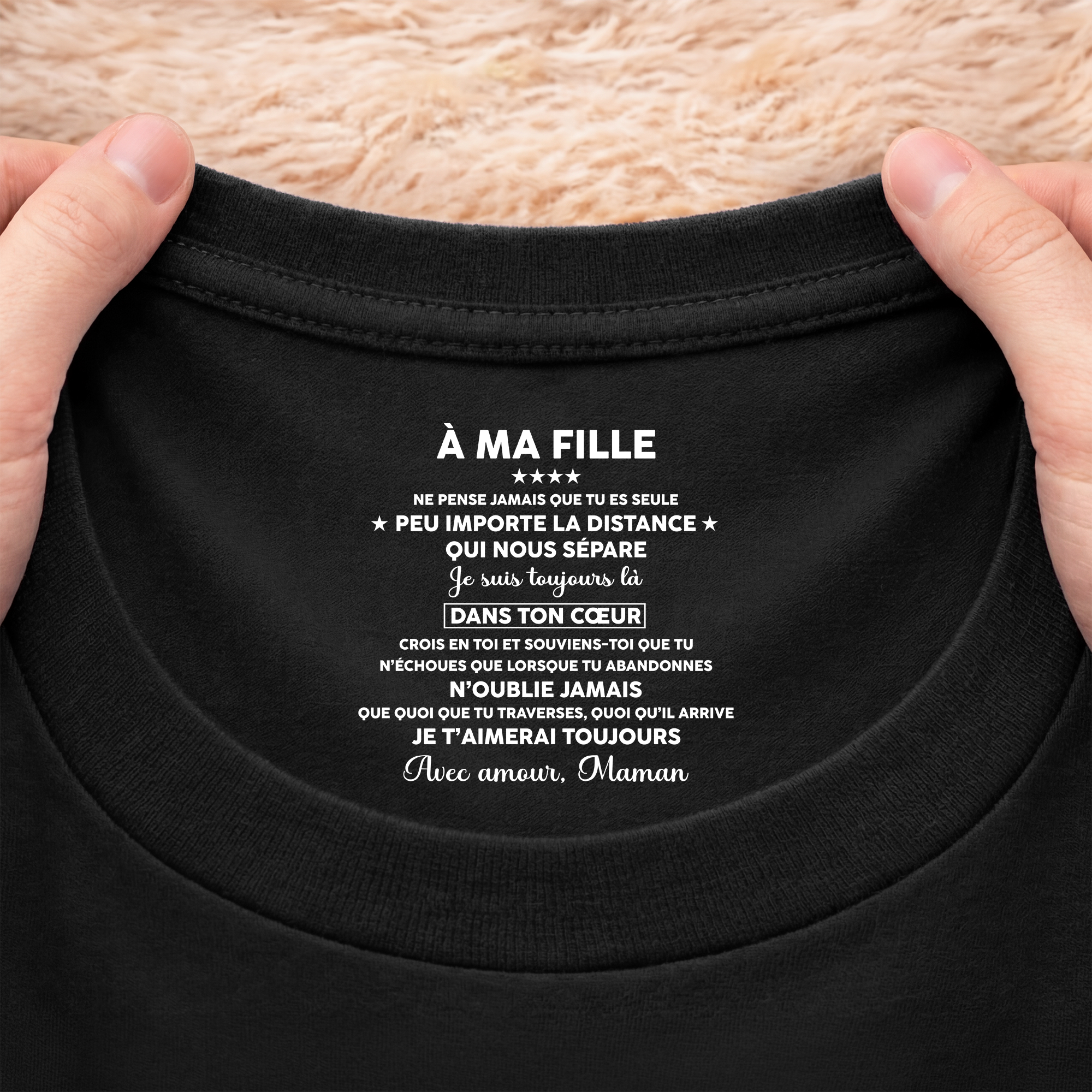 8962AFR2 a mon fils et a ma fille tee shirt personnalise texte a l_interieur du col noir pour femmehomme 8962aatebb