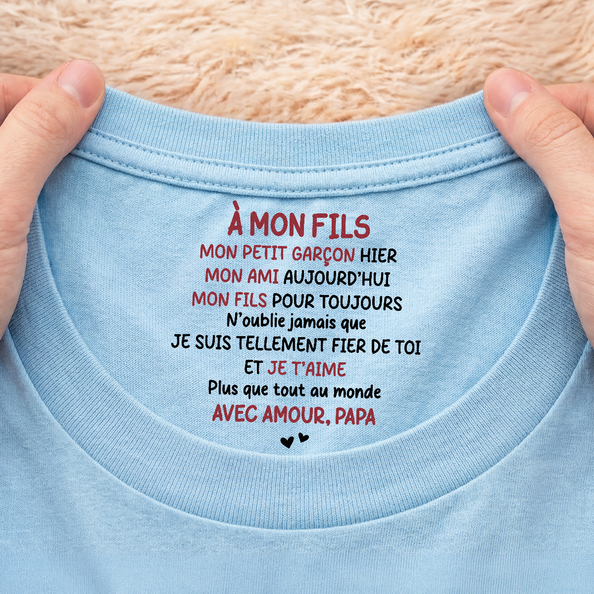 8969AFR2 tee shirt personnalise texte a l_interieur du col blanc femmehomme a mon fils ma fille 8969aaccca