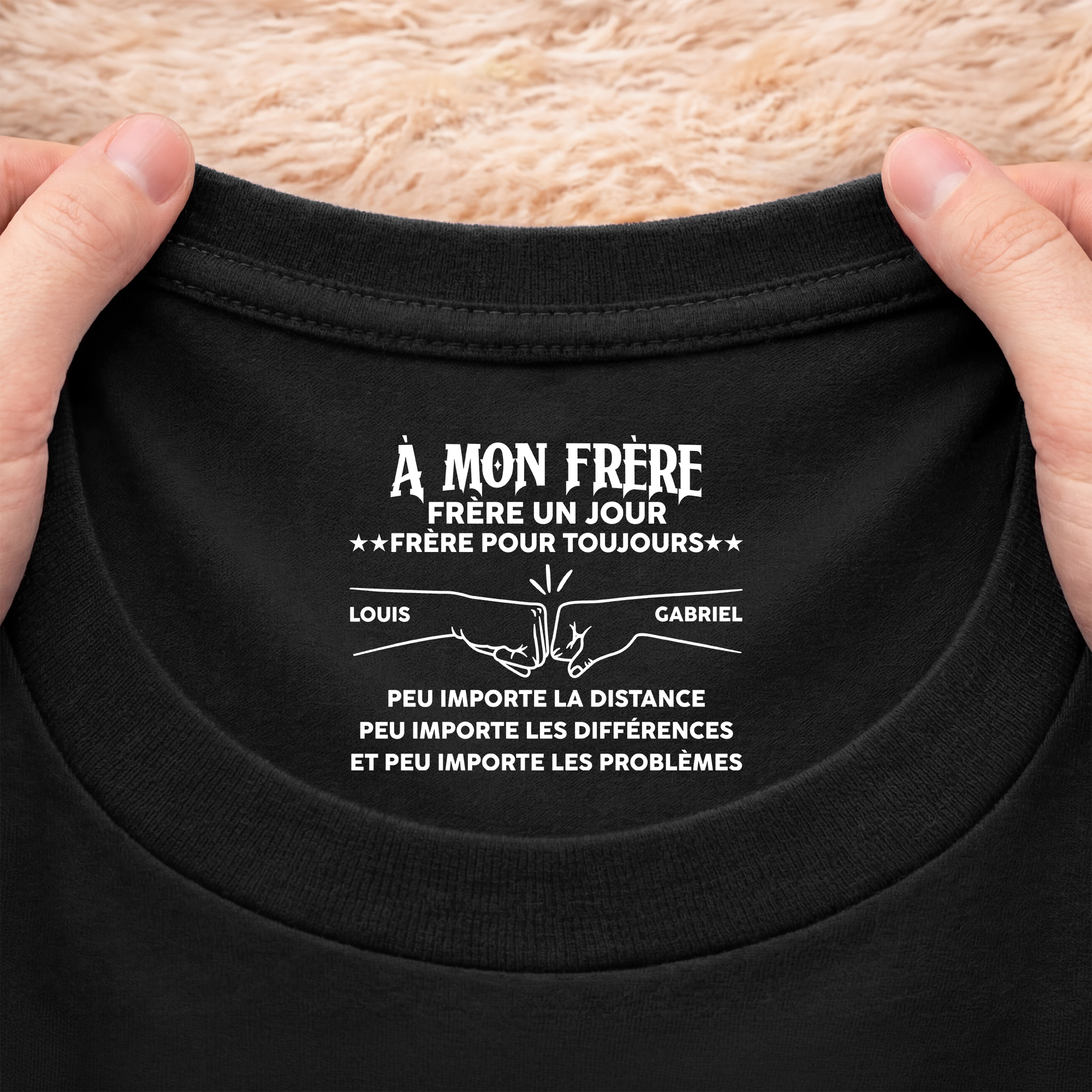 8973AFR2 tee shirt personnalise texte a l_interieur du col noir frere pour toujours 8973aacdbb