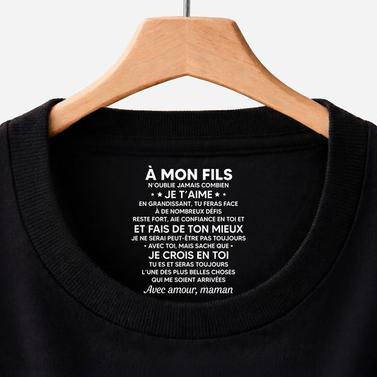 8975AFR1 tee shirt avec texte personnalise a l_interieur du col noir pour femmehomme mon fils et fille je crois en toi 8975aacdzb