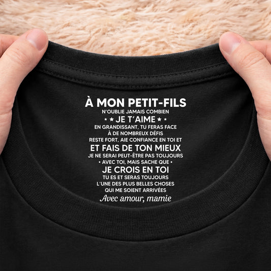 8975AFR2 tee shirt avec texte personnalise a l_interieur du col noir pour femmehomme mon fils et fille je crois en toi 8975aacdzb