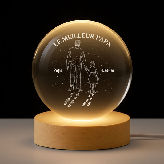 8990LFR1 meilleur papa papy a tes cotes boule cristal lumineuse personnalisee 8990lnflb