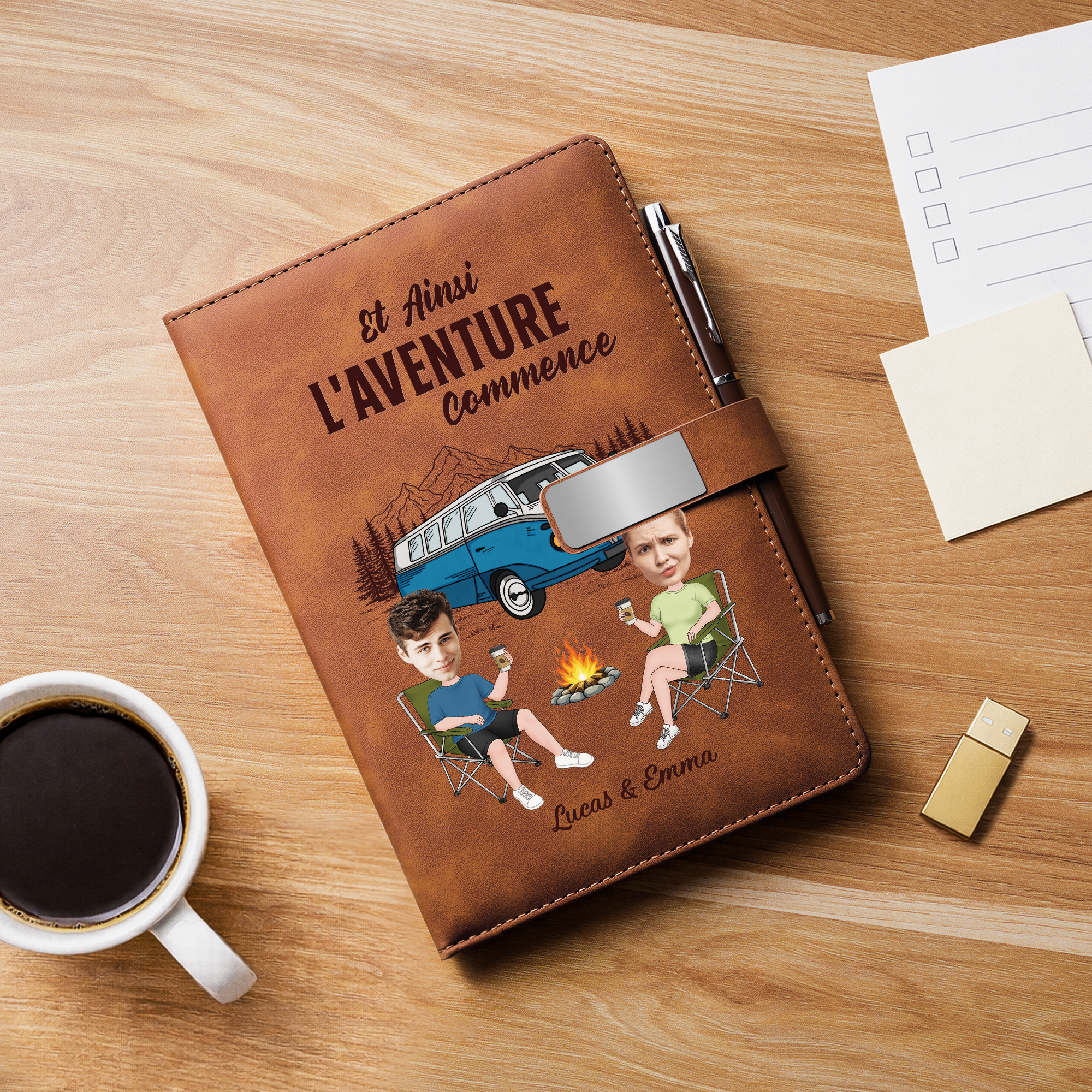 9031MFR2 effet dimpression 3d creer des souvenirs au camping coffret carnet en cuir personnalise couple 9031motfcg