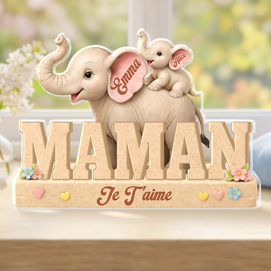 9072AFR1 effet dimpression 3d je taime maman papa elephant bloc acrylique personnalise 9072arcqpa