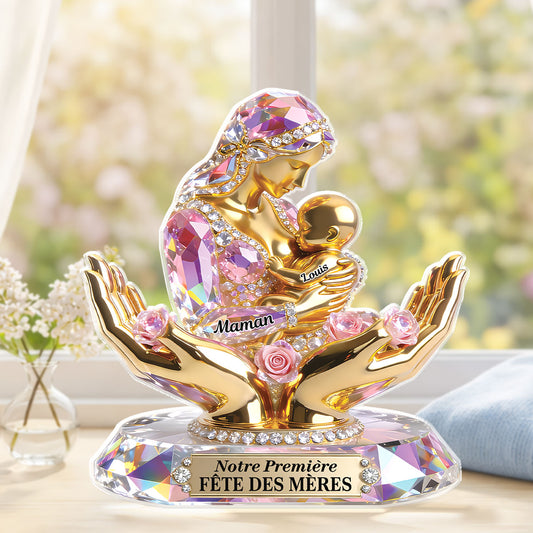 9201AFR1 cadeau premiere fete des meres pour jeune maman bloc acrylique personnalise forme decoupee 9201arapla