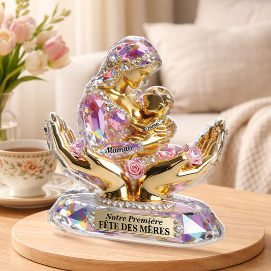 9201AFR2 cadeau premiere fete des meres pour jeune maman bloc acrylique personnalise forme decoupee 9201arapla