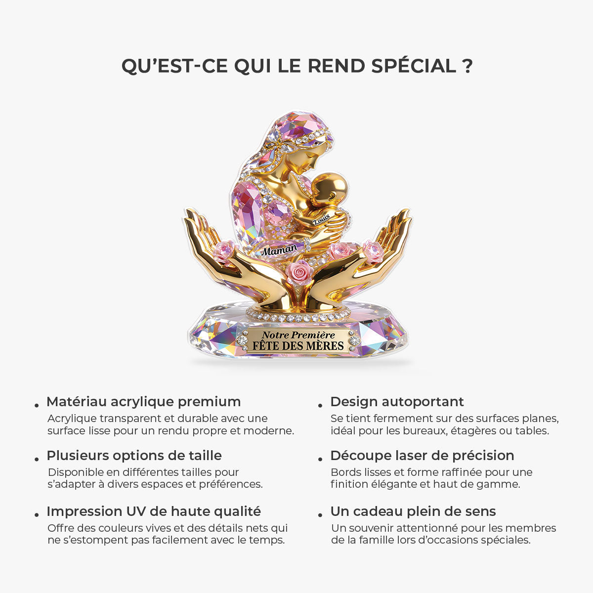 9201AFR5 cadeau premiere fete des meres pour jeune maman bloc acrylique personnalise forme decoupee 9201arapla
