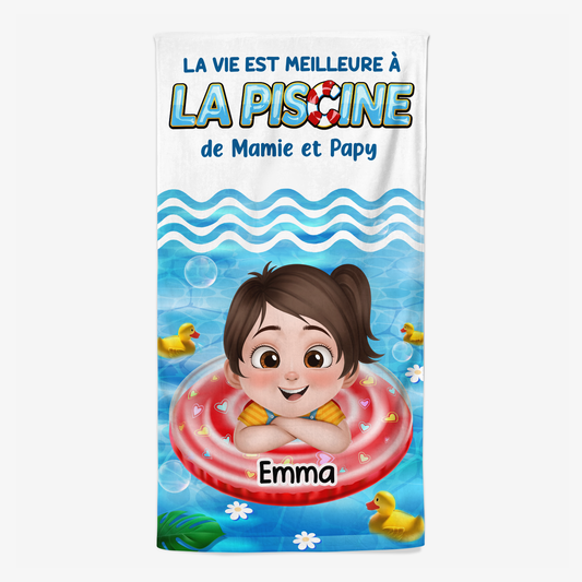 9264BFR1 serviette de plage enfant personnalisee_ vie meilleure a la piscine de mamie papy 9264bccbk