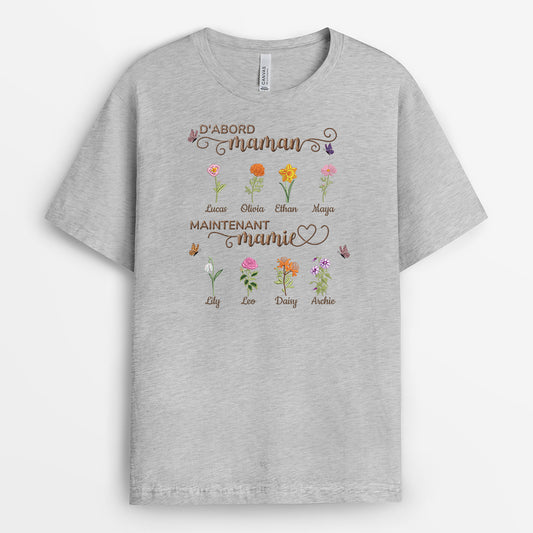 9266AFR2 dabord maman ensuite mamie avec fleur t shirt personnalise maman prenom 9266a8fka