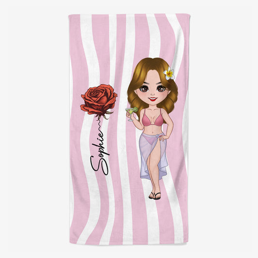9268BFR1 cadeau pour voyage en ete serviette de plage a personnaliser_ femme 9268bspza
