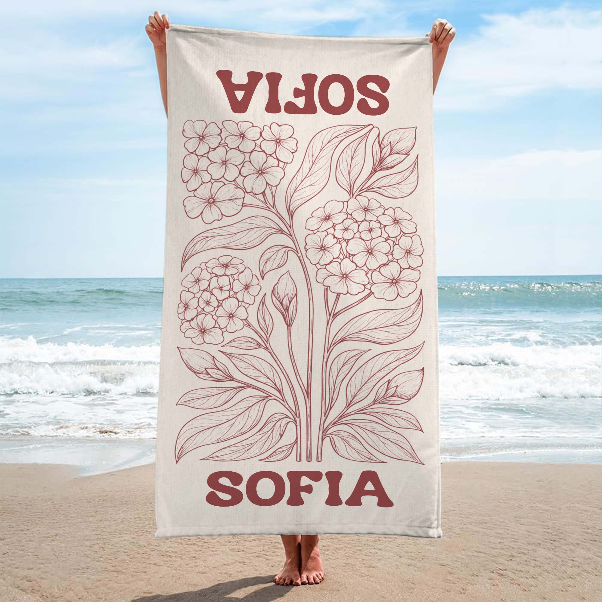 9279BFR1 cadeau ete femme_ serviette de plage personnalisable_ avec fleur 9279bavca_1