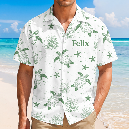9283AFR2 cadeau ete femme chemise hawaienne personnalisee prenom_ et dessin tortue 9283aaneza