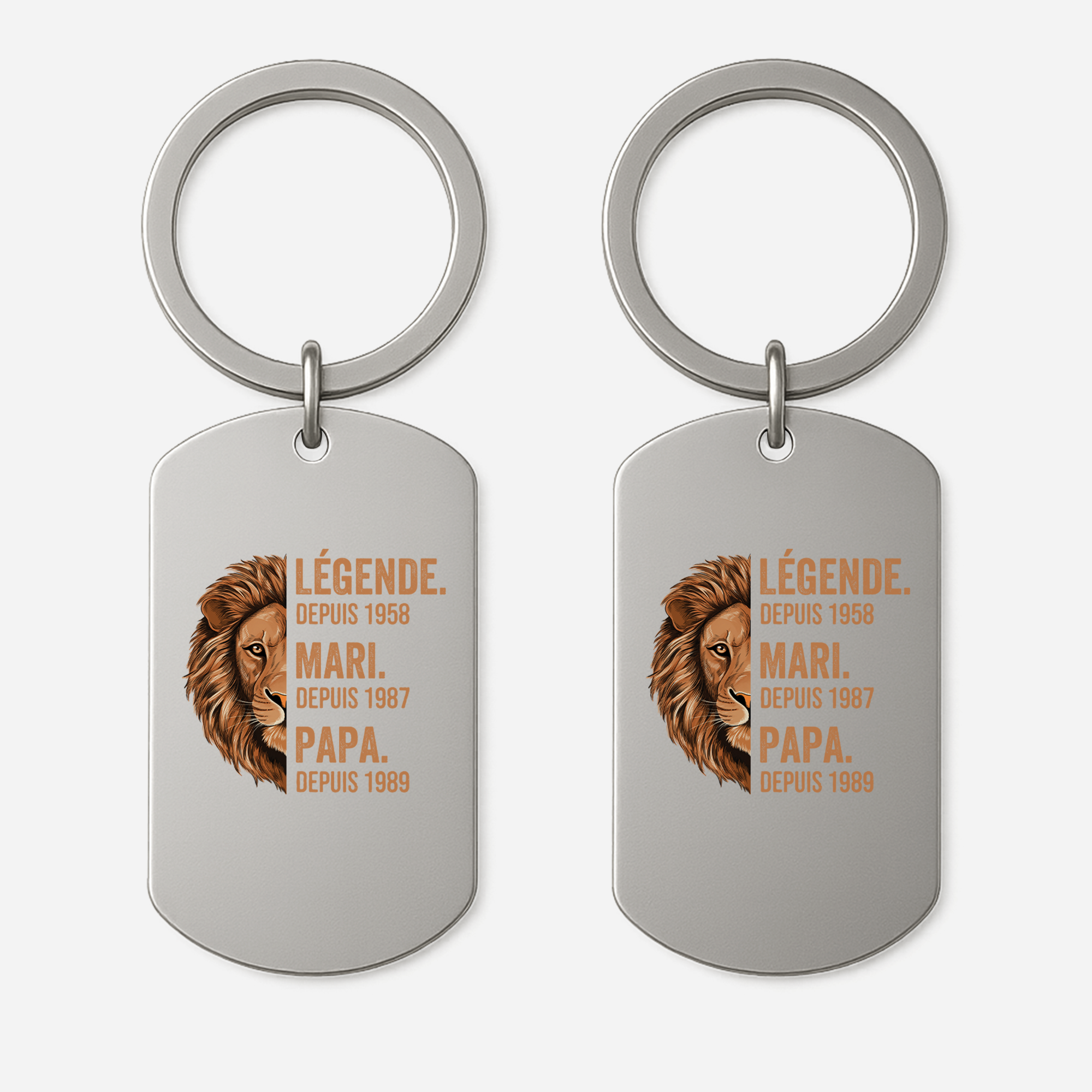 FR1 porte cle aluminium personnalise legende papa papy lion