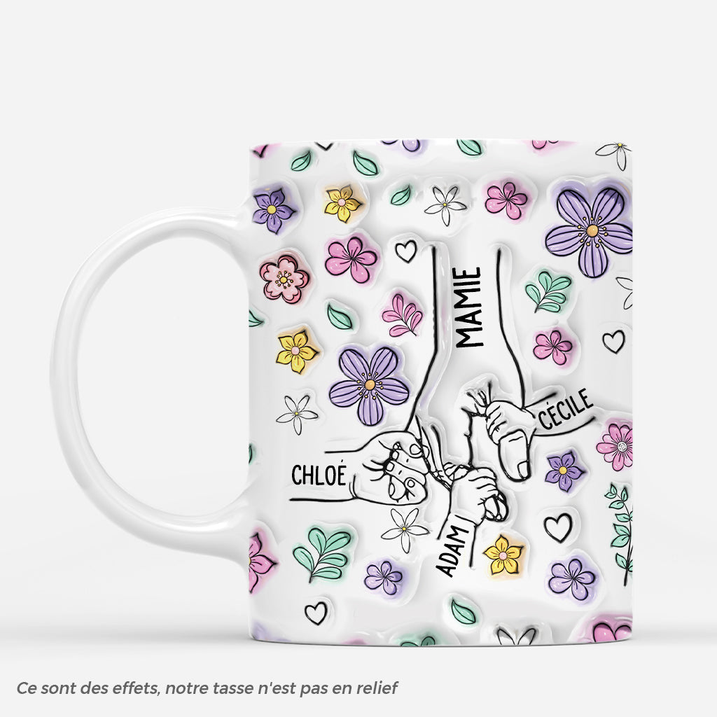 Mamie Tenant Les Mains Avec Fleurs Douces 3D - Cadeau Personnalisé | Mug Pour Mamie