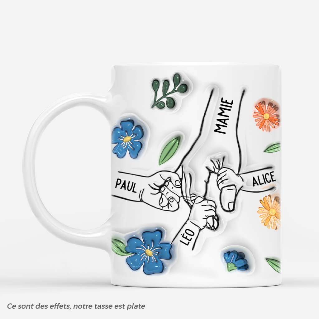 Main Dans La Main, Version Fleurie - Cadeau Personnalisé | Mug Pour Mamie