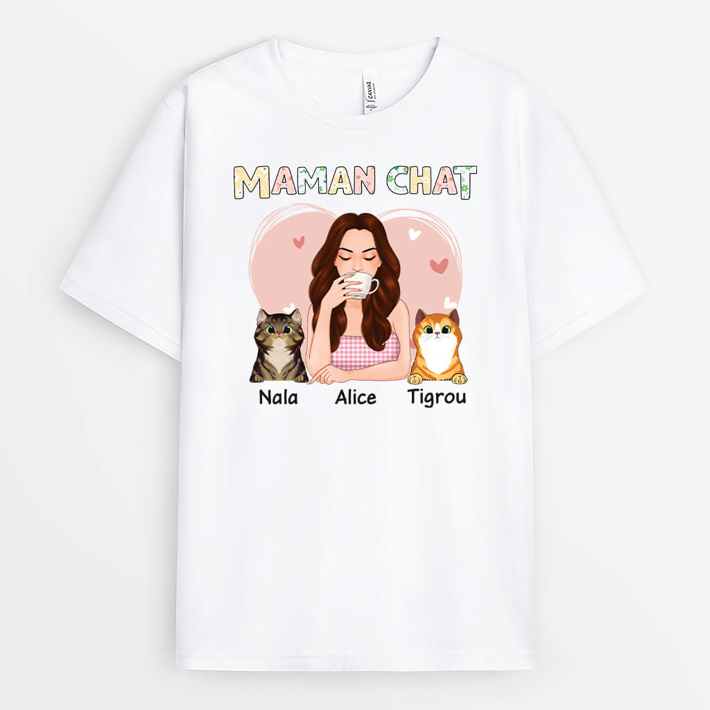 Maman Chat Style Floral - Cadeau Personnalisé | T-shirt pour Amoureux des Animaux