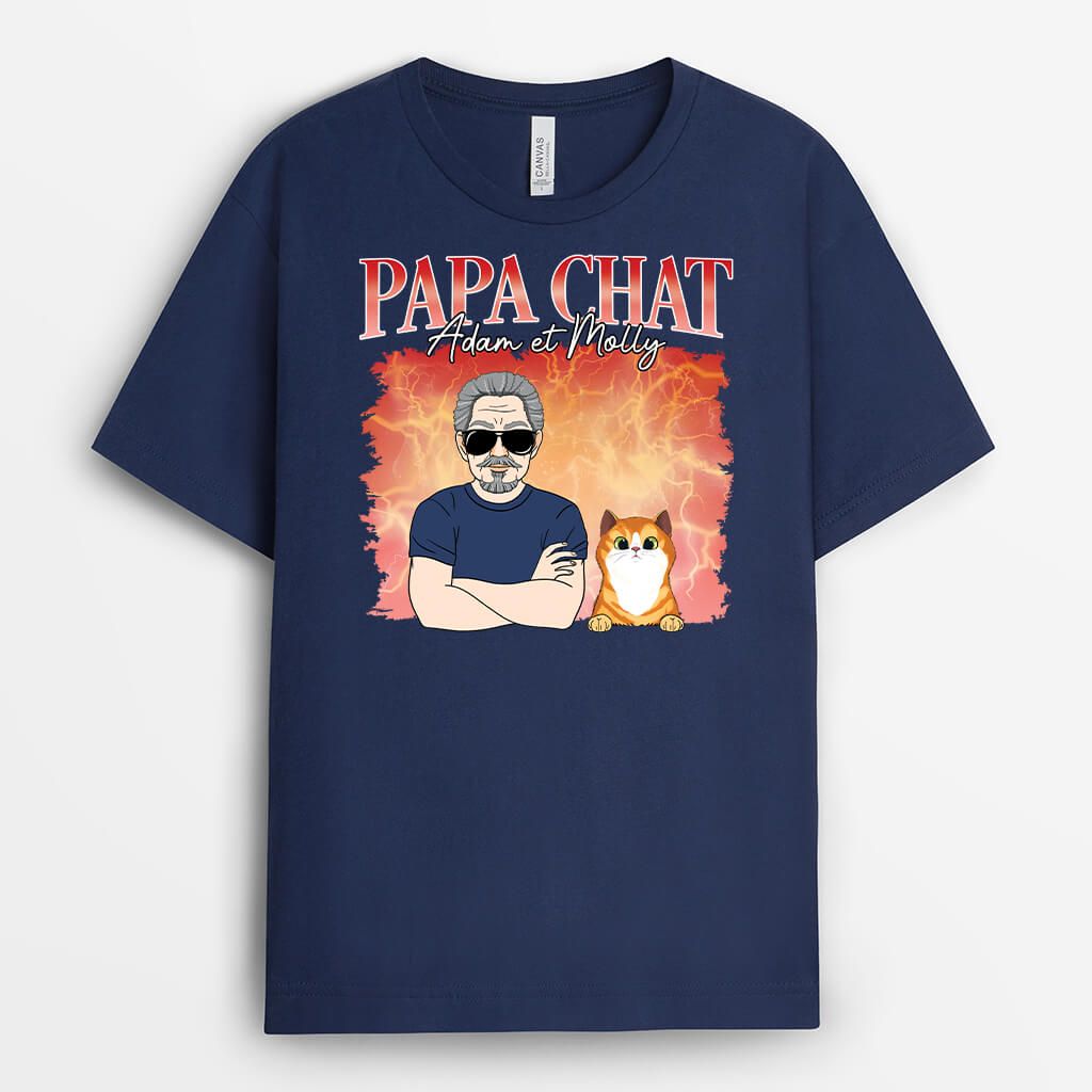 Papa Chat Avec Foudre - Cadeau Personnalisé | T-shirt pour Amoureux des Animaux