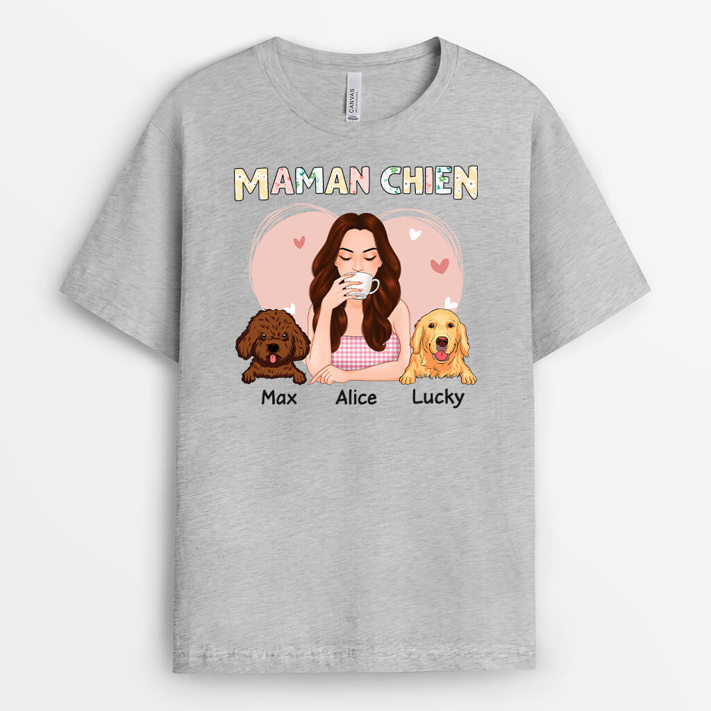 Maman Chien Style Floral - Cadeau Personnalisé | T-shirt pour Amoureux des Animaux