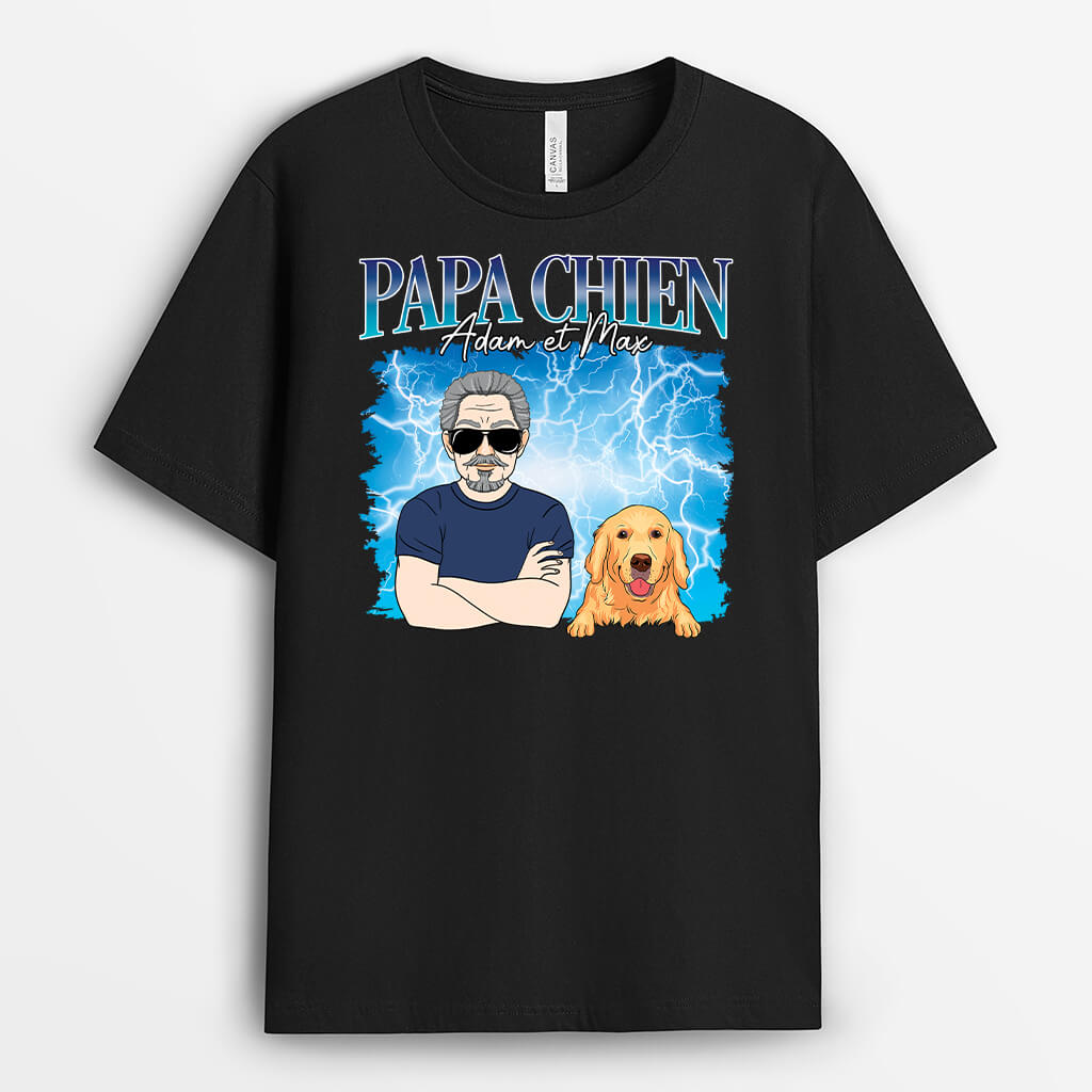 Papa Chien Avec Foudre - Cadeau Personnalisé | T-shirt pour Amoureux des Animaux