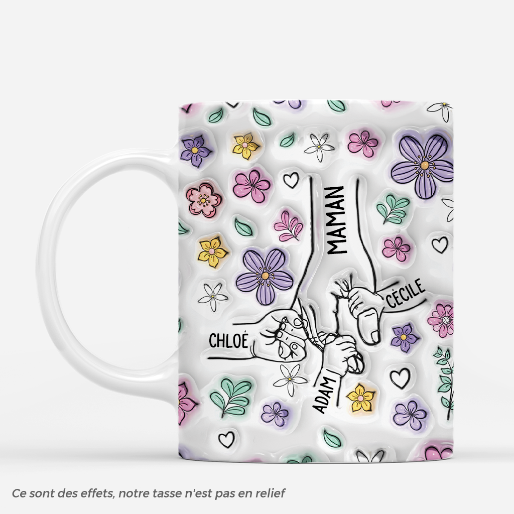 Mamie Tenant Les Mains Avec Fleurs Douces 3D - Cadeau Personnalisé | Mug Pour Mamie