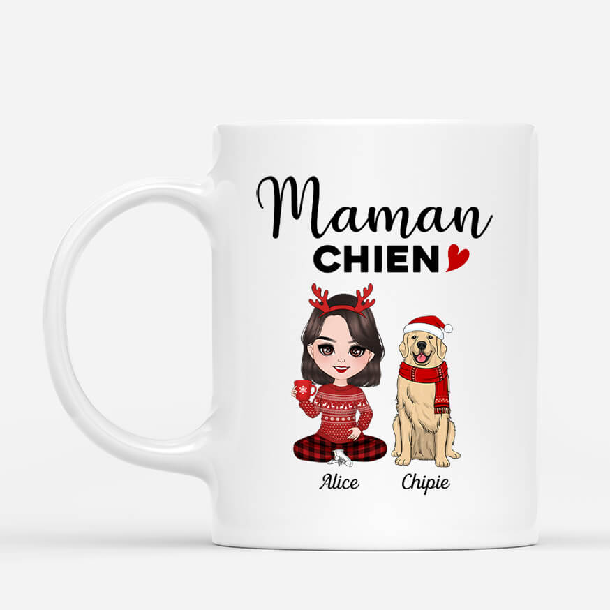 Maman Chien - Cadeau Personnalisé | Mug pour Amoureux des Chiens Noël