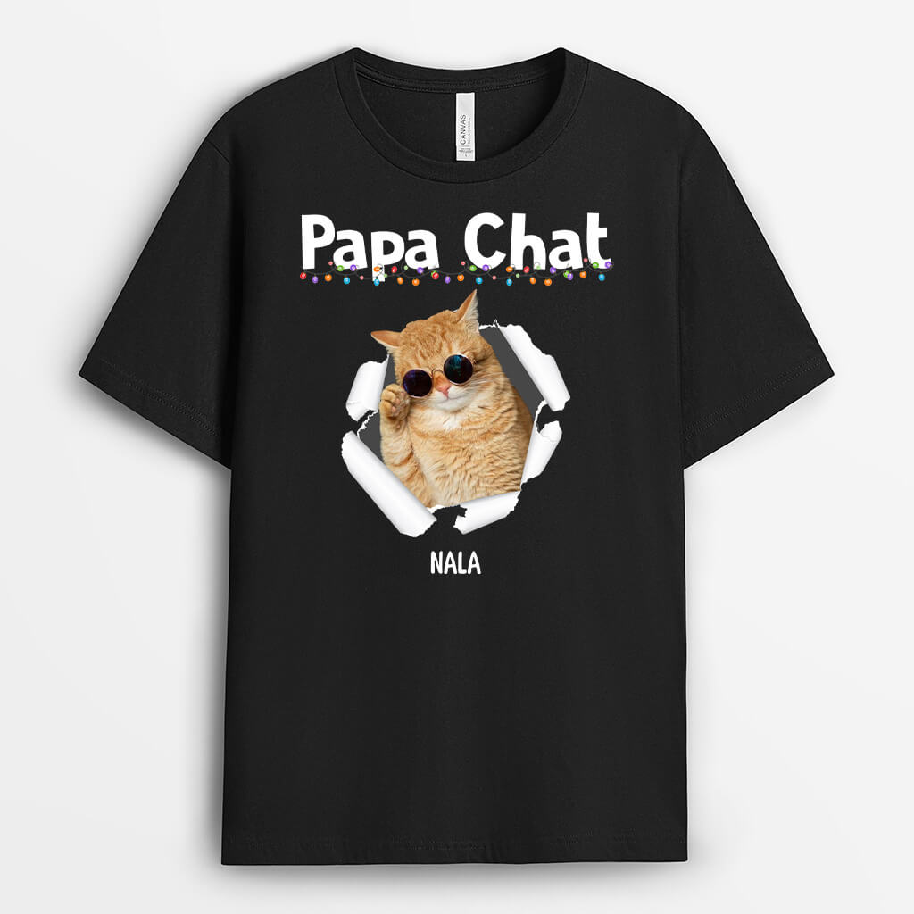 Papa Chat/ Maman Chat Branché A Noel - Cadeau Personnalisé | T-shirt pour Noel